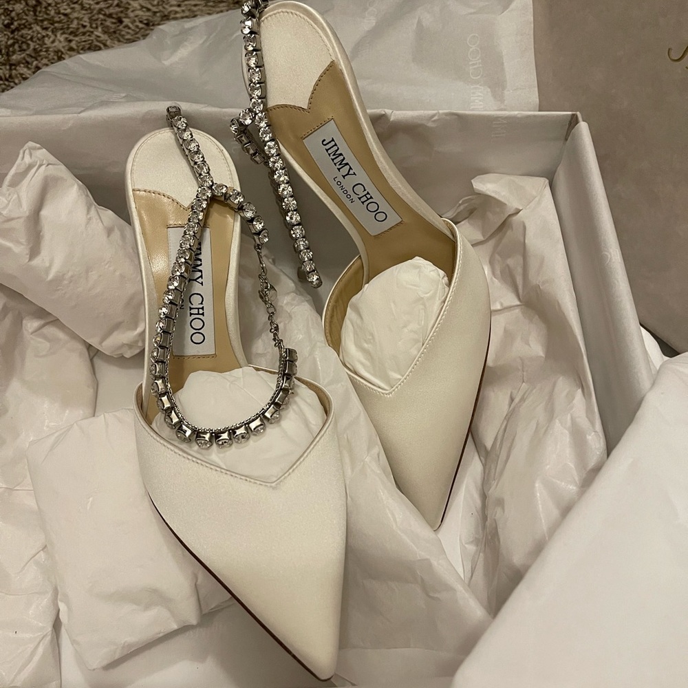 Jimmy Choo White Saeda 100 Heels Size 36
